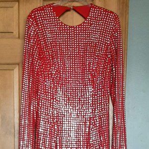 Full length solid Red with Rhinestones Gown